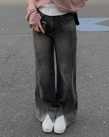 Hawk Washing Bootcut Slit Denim Pants